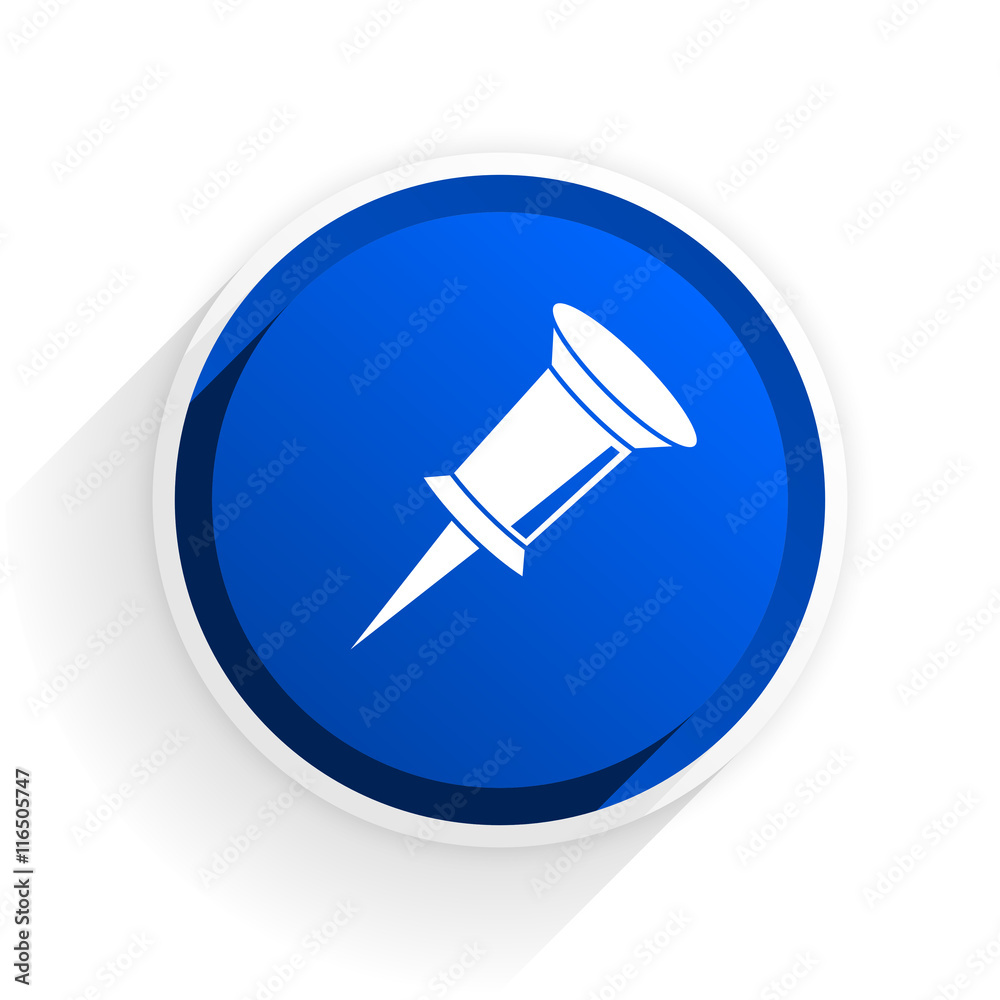 Poster pin flat icon with shadow on white background, blue modern design web element