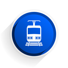 train flat icon with shadow on white background, blue modern design web element