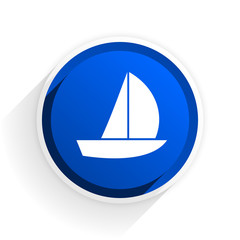 yacht flat icon with shadow on white background, blue modern design web element