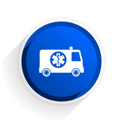 ambulance flat icon with shadow on white background, blue modern design web element