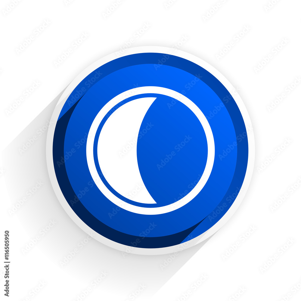 Poster moon flat icon with shadow on white background, blue modern design web element