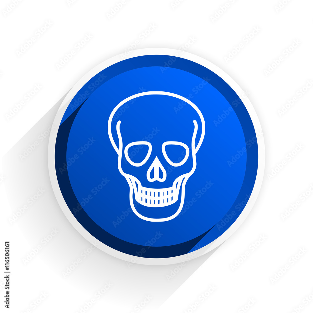 Poster skull flat icon with shadow on white background, blue modern design web element