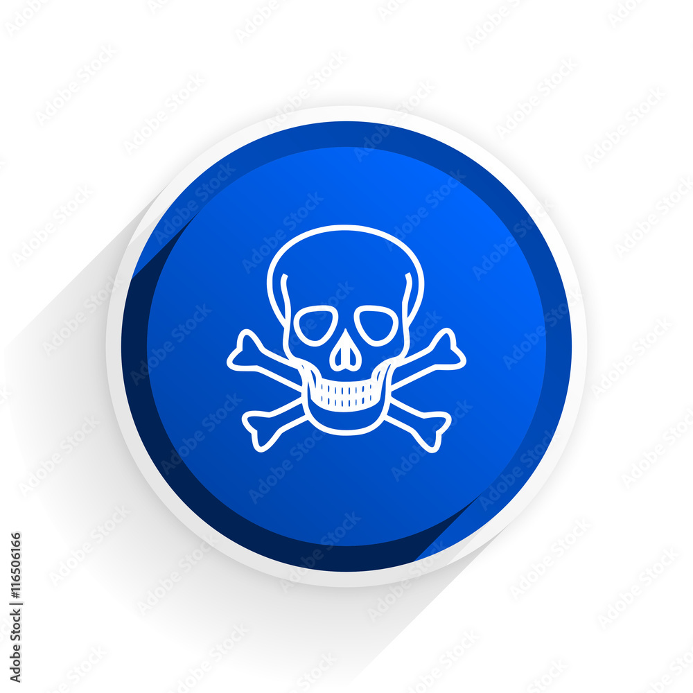 Poster skull flat icon with shadow on white background, blue modern design web element