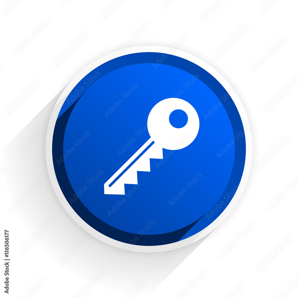 Poster key flat icon with shadow on white background, blue modern design web element