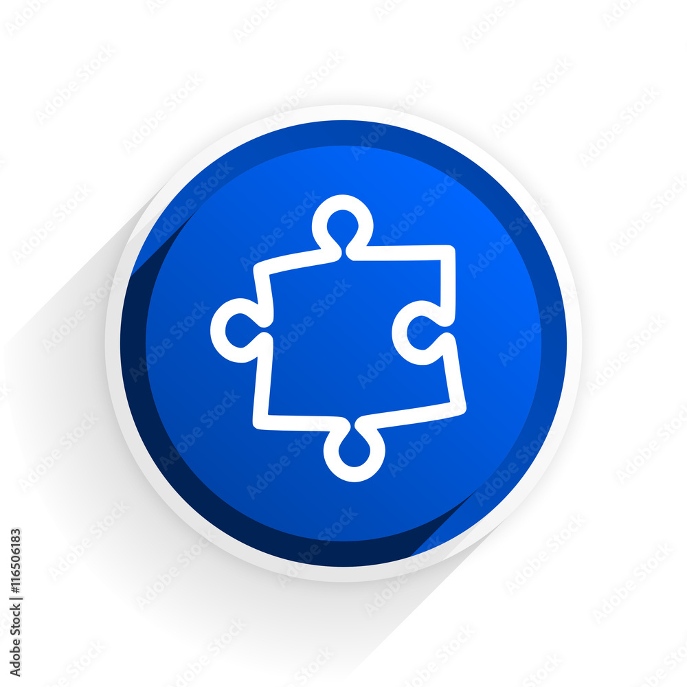 Poster puzzle flat icon with shadow on white background, blue modern design web element