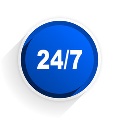 24/7 flat icon with shadow on white background, blue modern design web element