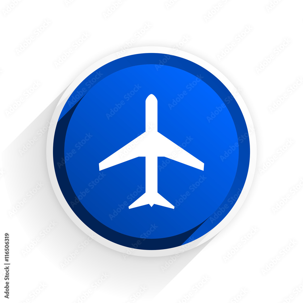 Poster plane flat icon with shadow on white background, blue modern design web element
