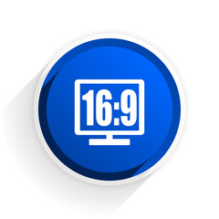 16 9 display flat icon with shadow on white background, blue modern design web element