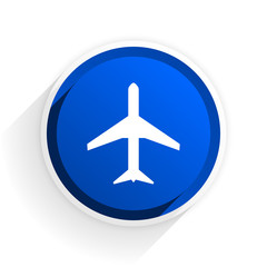 plane flat icon with shadow on white background, blue modern design web element