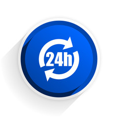24h flat icon with shadow on white background, blue modern design web element