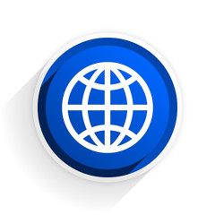 earth flat icon with shadow on white background, blue modern design web element