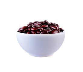 Red beans in bowl on white background