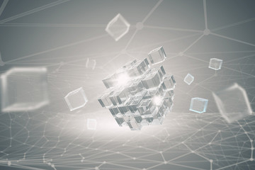 High tech cube figure . Mixed media