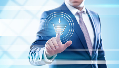 businessman pressing button on virtual screens