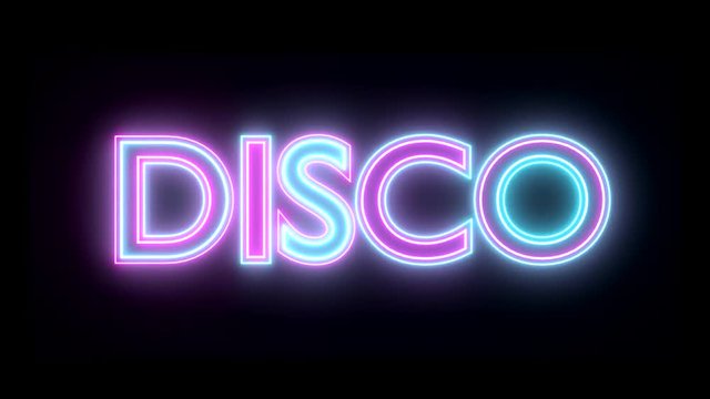 Disco neon sign lights logo text glowing multicolor 4K
