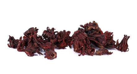 Dried roselle isolated on the white background.