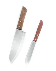 Two Kitchen Knife with wooden handle on the white background.
