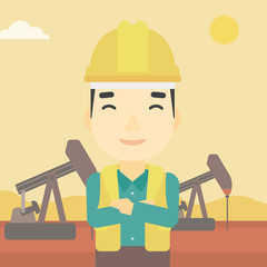 Cnfident oil worker vector illustration.