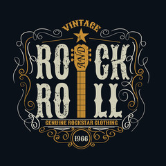 vintage rock and roll typograpic for t-shirt ,tee designe,poster - obrazy, fototapety, plakaty
