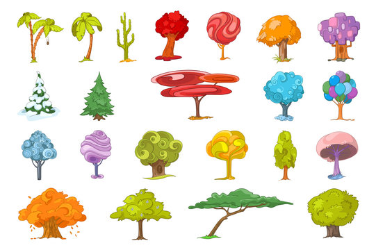 Vector set of various trees illustrations.