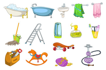 Set of bath toiletries and equipment illustrations