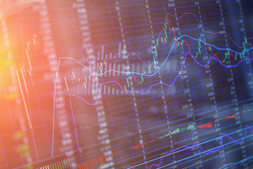 Stock market chart, Stock market data in blue on LED display con