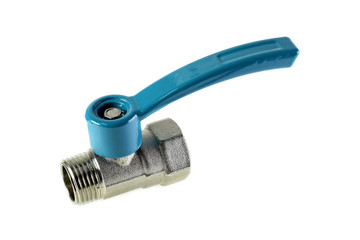 Blue water faucet isolated on white background.