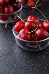 bowl of cherries on dark background