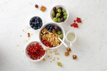 Obraz na płótnie Canvas breakfast granola in bowl with berries