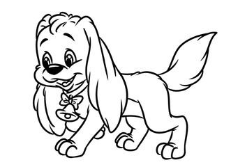Cheerful dog puppy cartoon illustration coloring pages