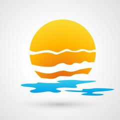 sunset and sea waves icon