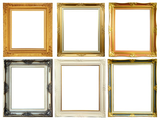 Set of vintage photo frame on white clipping path.