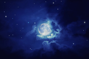 Naklejka na ściany i meble Night blue sky with moon