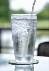 glass of water on a table in a restaurant