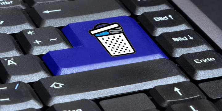 ek89 EnterKey - data security - trash can - waste container - delete data - blue keyboard icon - 2to1 g4570