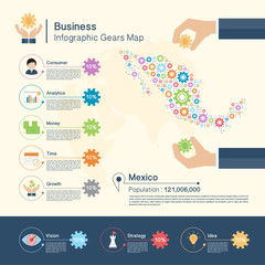Business Infographic with gears,Mexico map