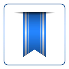 Blue bookmark banner. Vertical book mark, isolated on white background. Color tag, label. Flag symbol, sign. Design element blank. Empty sticker for sale. Template icon decoration. Vector illustration