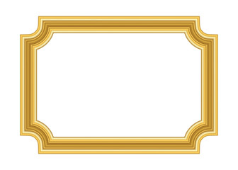 Gold frame. Beautiful simple golden design. Vintage style decorative border, isolated on white background. Deco elegant art object. Empty copy space for decoration, photo, banner. Vector illustration.