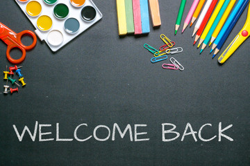 welcome back white chalk text