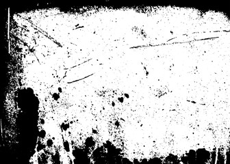 Grunge black and white distress border. Frame scratch texture. Sketch dirty abstract to create distressed effect. Overlay distress grain monochrome design. Paint splash background. Vector Illustration