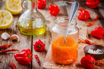 homemade hot chili and habanero chutney