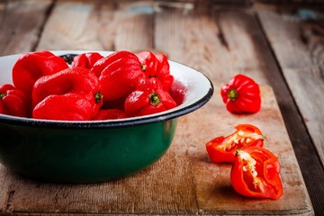 fresh red hot habanero chili peppers