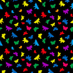colorful butterflies on black background - vector seamless pattern
