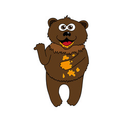 Brown bear and honey - cartoon vector isolated illustration.