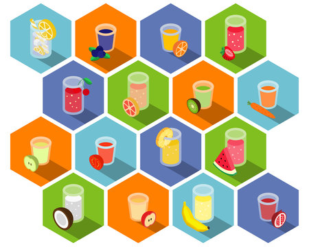 Isometric drinks and beverages icons in flat design