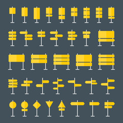 Road Signs and Pointers Flat Icons Set
