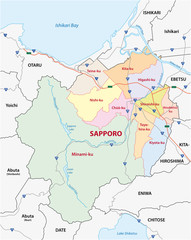 road administrative and political map of the Japanese city sapporo