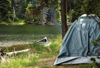 canoe and tent