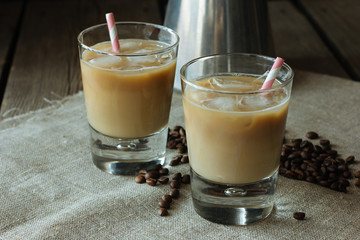Cold coffee coctails with straws