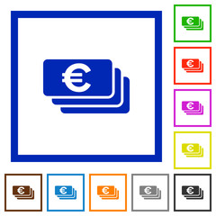 Euro banknotes framed flat icons